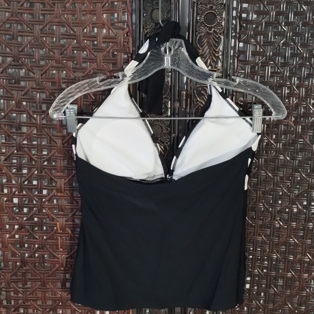 American Living Black And White Halter White Polka Dot Bodice Size 8 Tie Neck - Picture 3 of 4